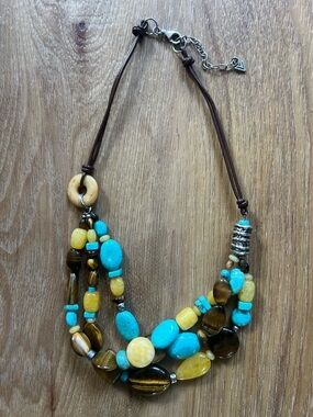 Silpada N1858 Turquoise Tigers Eye Quartzite Leather Necklace Sterling Silver
